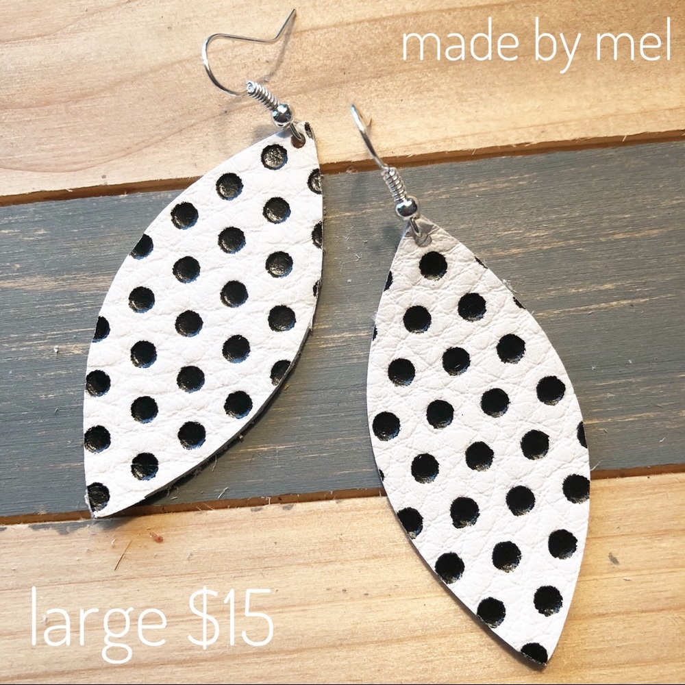 Black and white leather earrings